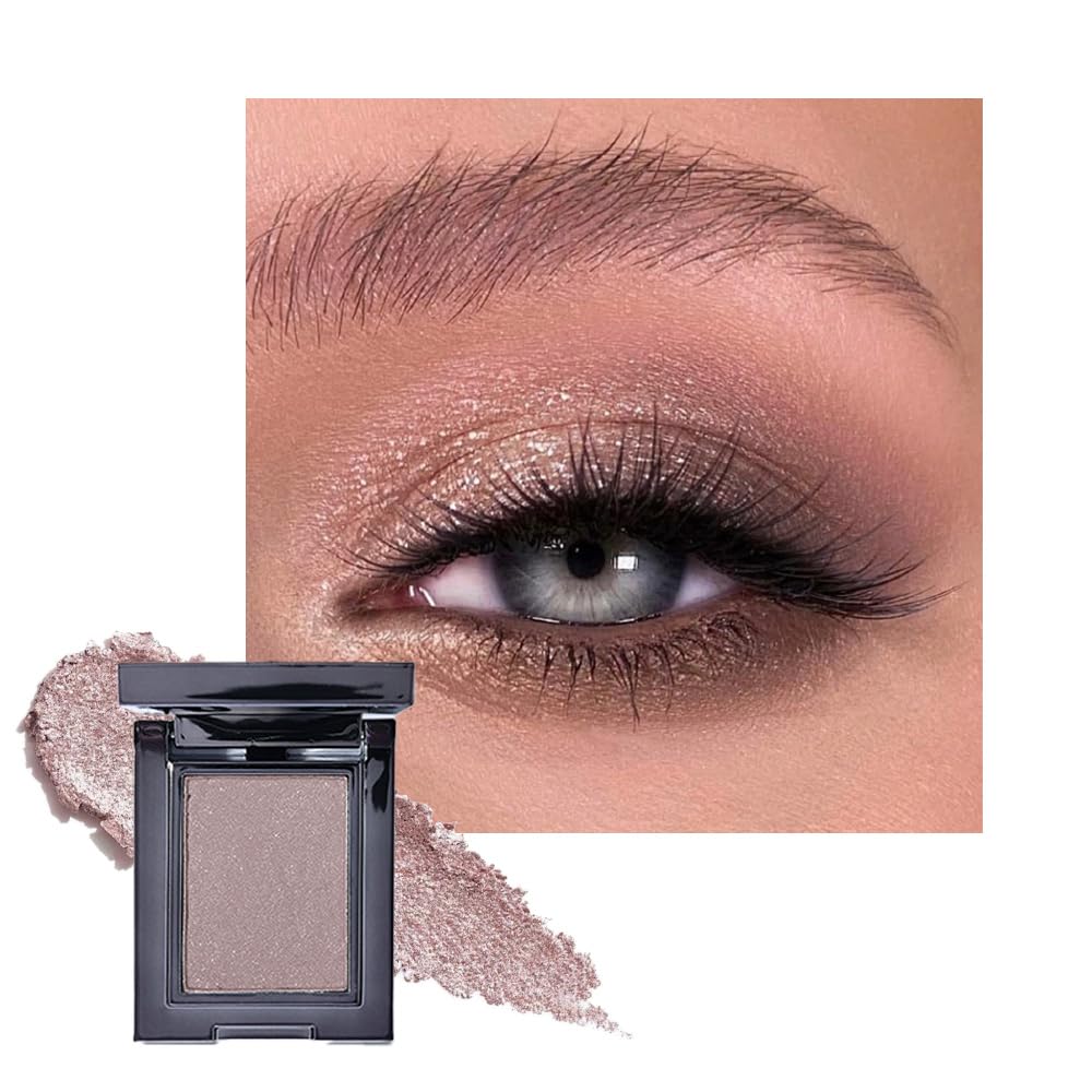 Taupe Mauve Shimmer Single Eye Shadow Palette Makeup with Mirror,High Pigment Blendable Neutral Powder Monochrome Eyeshadow for