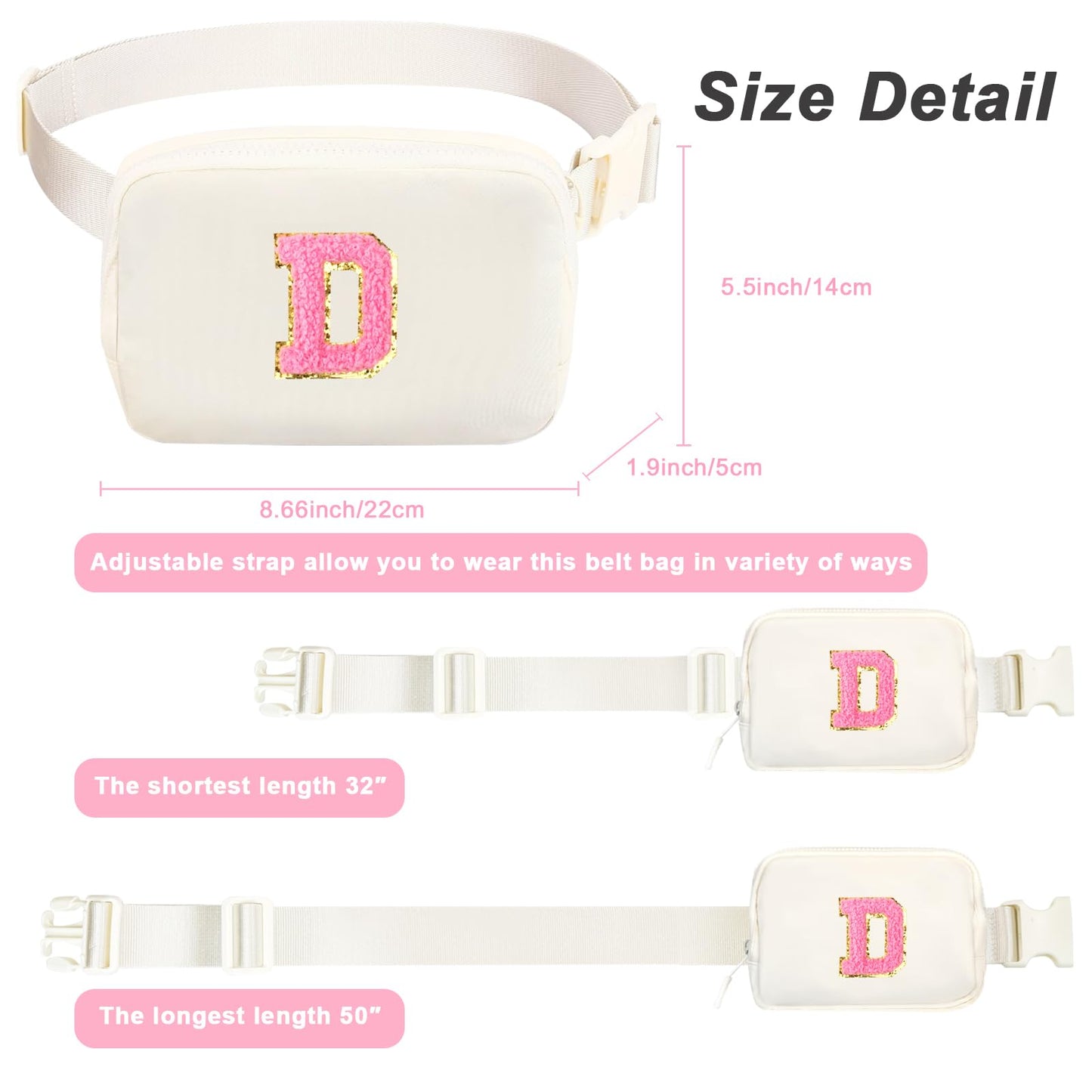 Personalized Fanny Pack for Girls, Gift Sets for Teen Girl, Birthday Gifts for 4 5 6 7 8 9 10 11 12 13 Year Old Girls, Initial Crossbody Bag Belt Bag for Girl Kids (D)