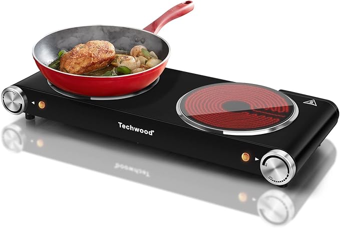 Hot Plate, Techwood 1800W Dual Electric Stove, Countertop Stove Double Burner for Cooking, Infrared Ceramic Hot Plates Dou...