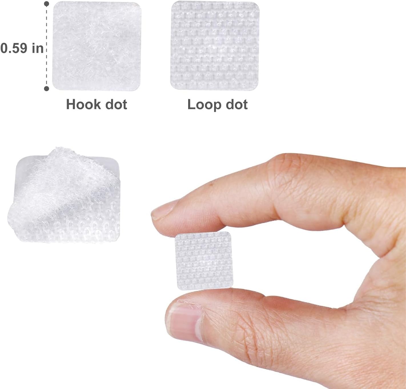 Self Adhesive Dots,0.59 Inch Diameter 1100pcs(550Pairs) Strong Sticky Hook Tapes, Square Adhesive Back Loop Nylon Strips with Waterproof Fastener,Perfect for School Classroom,Office,DIY-White