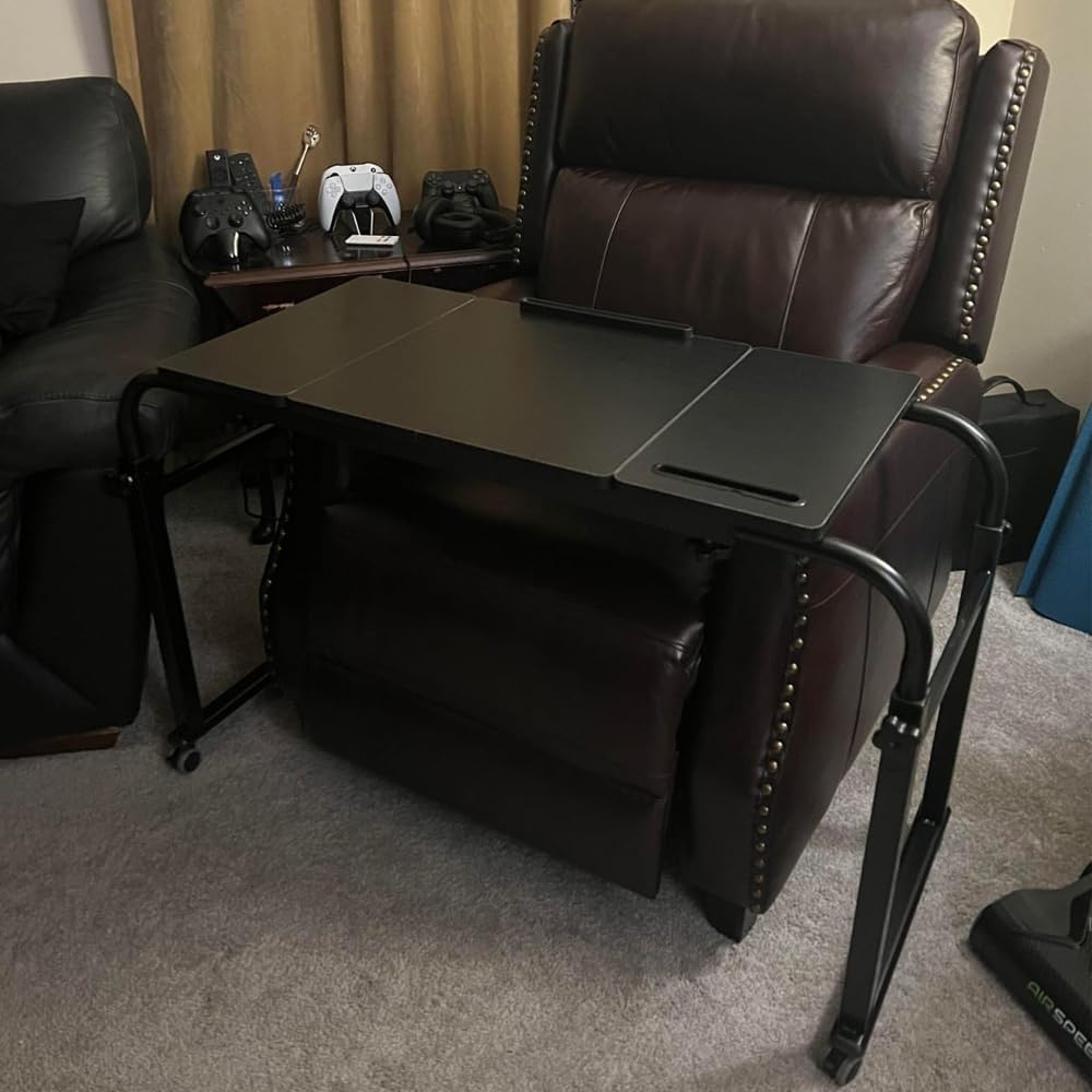 KOMOREBI Overbed Table with Wheels Laptop Desk Cart Table Over The Bed Table Adjustable Height and Length for Hospital and Home use