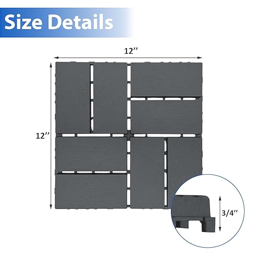 36 PCS 12x12 Inch Interlocking Deck Tiles - Waterproof All-Weather Outdoor Patio Flooring for Pool, Balcony, Backyard, Porch & Garden, Dark Grey