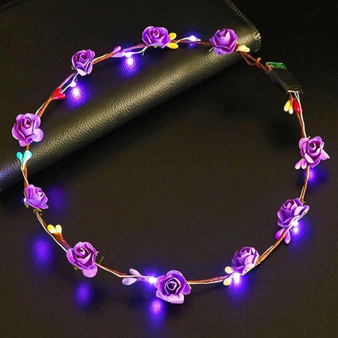 GANPUB LED Flower Headband, Light Up Flower Crown Garland Headband Flower Headdress Floral for Girls Hair Accessories Birt...