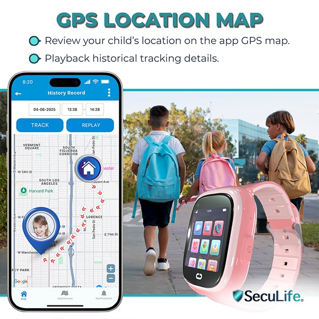 Kids Watch with GPS Tracker, Two-Way Calling, Tracking & SOS Alerts - Back to School Kids Smart Watches for Girls with Geo-Fencing, School Mode, Water Resistant, Long Battery Life & Parental Controls