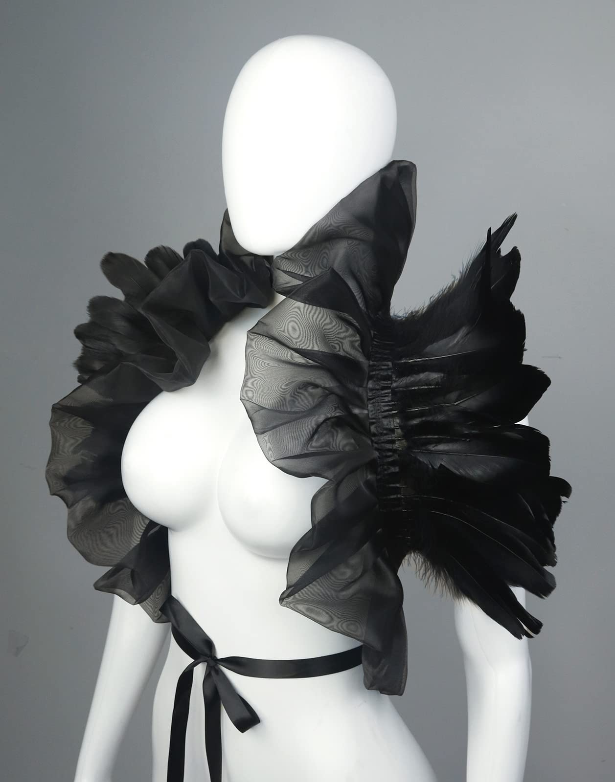 UQJE Victorian Natural Feather Shawl Shrug Shoulder Wrap Gothic Collar Costume Accessories-Black