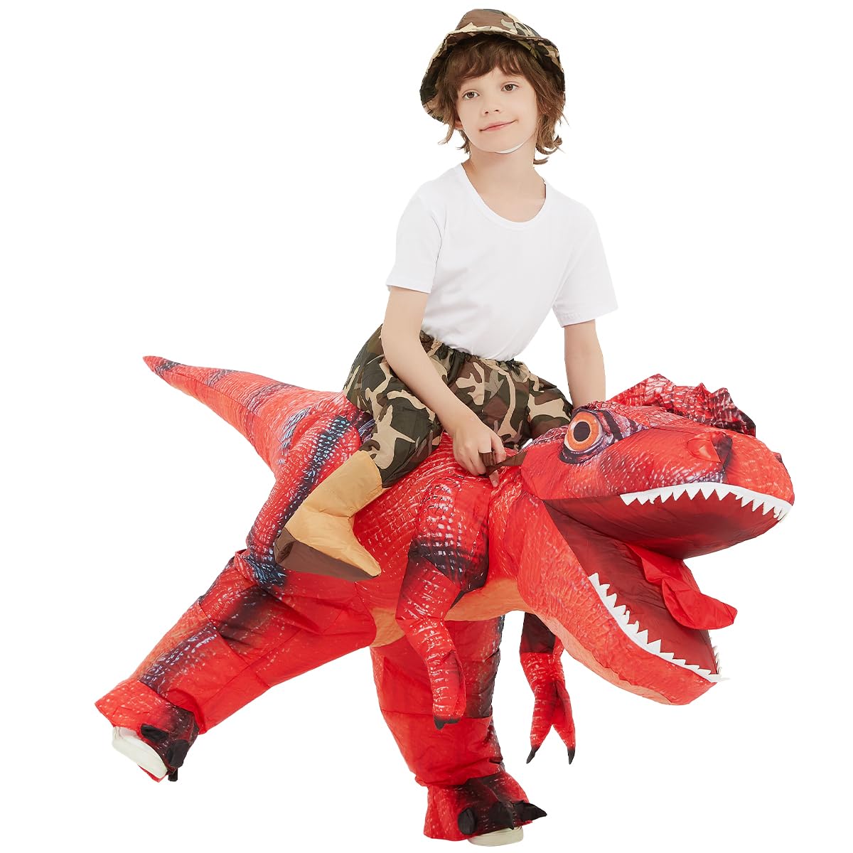 COMIN Inflatable Dinosaur Costume Kids, Red T Rex Dinosaur Blow Up Costume Riding on Dino Halloween Costumes Funny for Family Party 48"