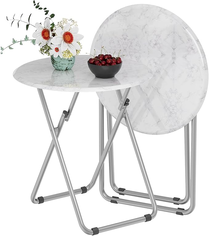 TV Tray Table, Round Folding Table, Foldable Snack Tray for Eating, Small Folding Table Set of 2, Dinner Table for Couch, ...