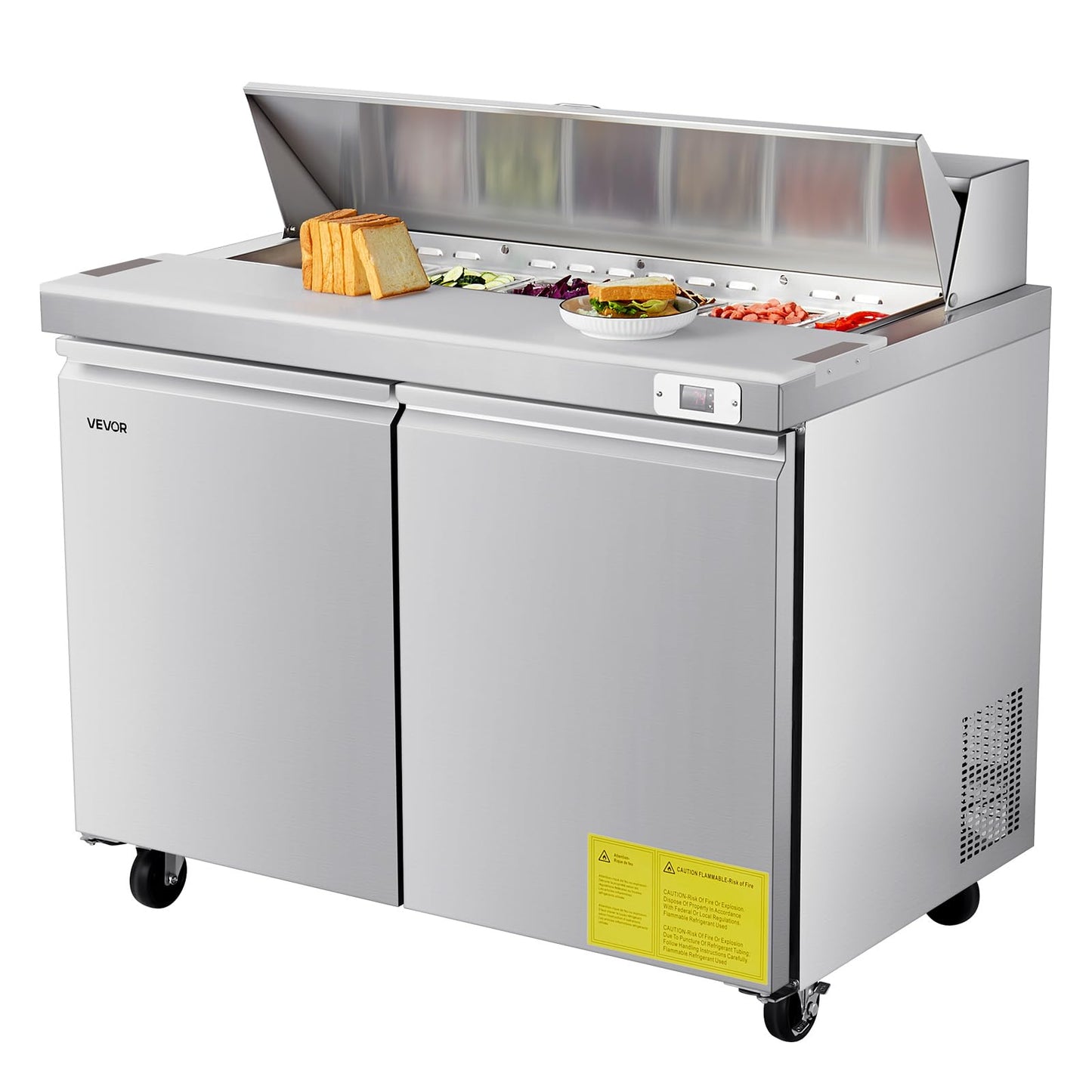 Vevor 48W Commercial Refrigerator, 12.5 Cu. Ft Sandwich Prep Refrigerated Table, Mega Top Food Prep Fridge With 12 Pans And Cutt