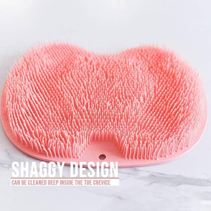 Silicone Shower Foot Scrubber Mat, 2025 New Shower Foot Back Scrubber Massage Pad Back Cleaning Pad, Upgrade Shower Foot Scrubber Mat with Non-Slip Suction Cups Back Bath (Pink)