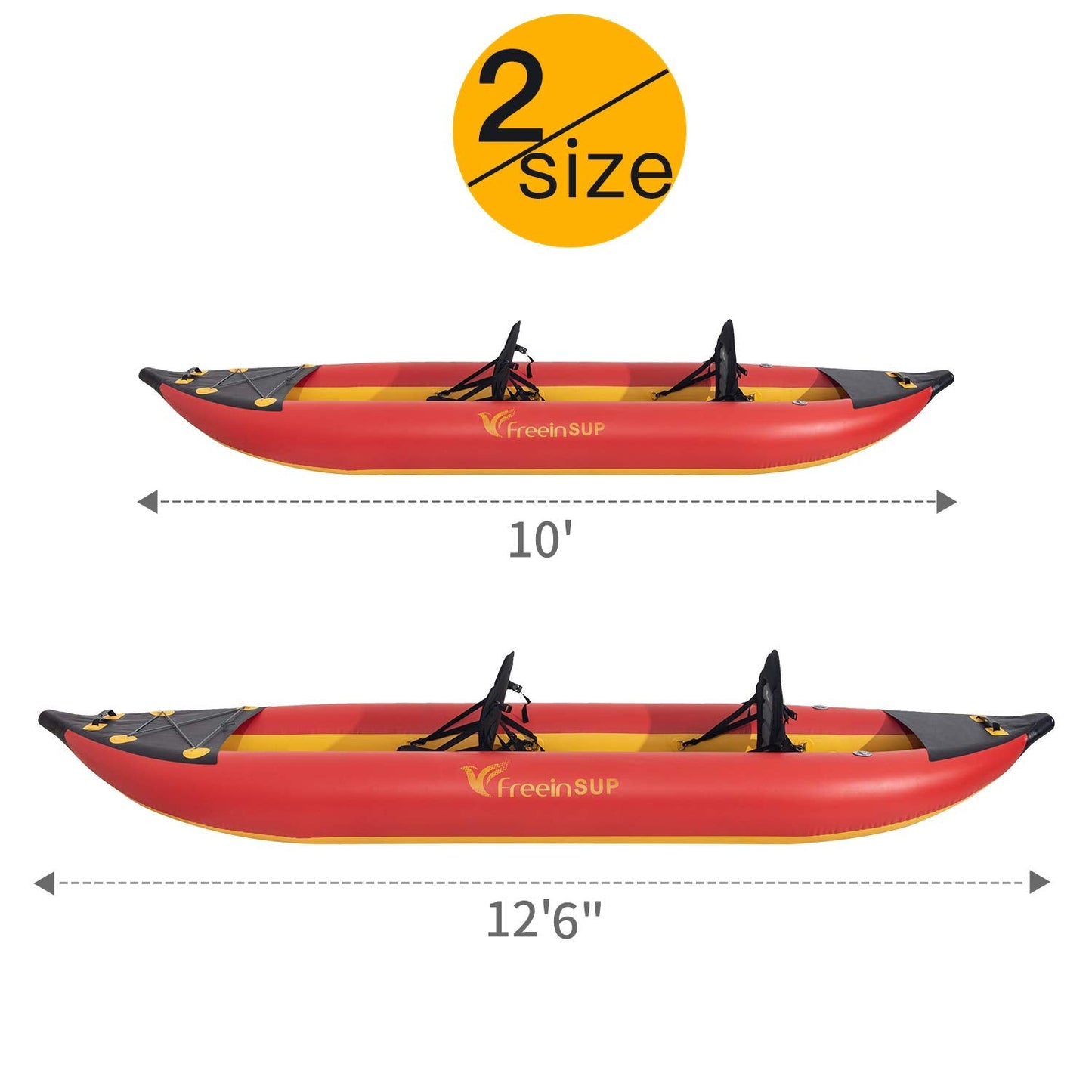 Freein 1-2 Person Professional Series Inflatable Kayak Set with Paddle, Seat, Fin, High-Output Air Pump, Carry Bag, 12'6" Emergency Sit-in Boat