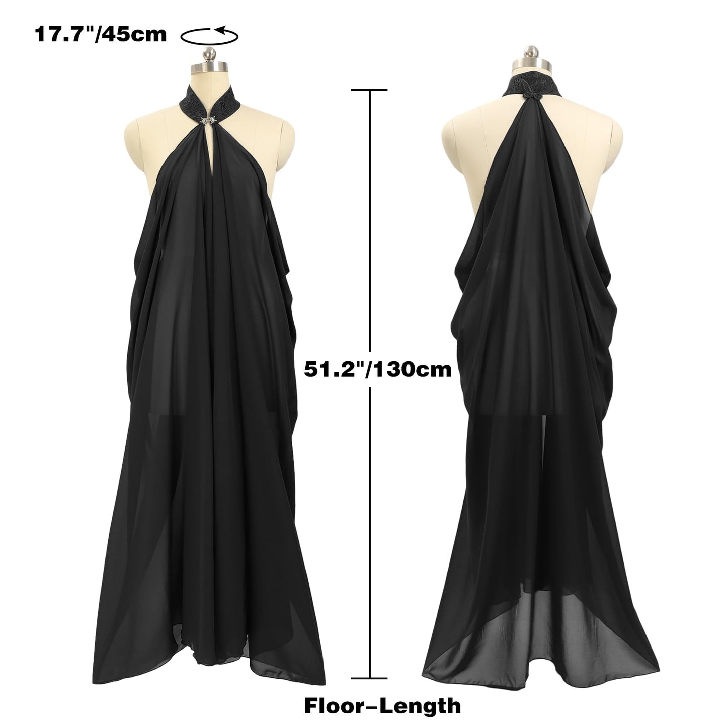 KUOIN Women's Chiffon Sheer Cape Gothic Tulle Cloak Halloween Wedding Bridal Collared Shawls Full-Length 130CM
