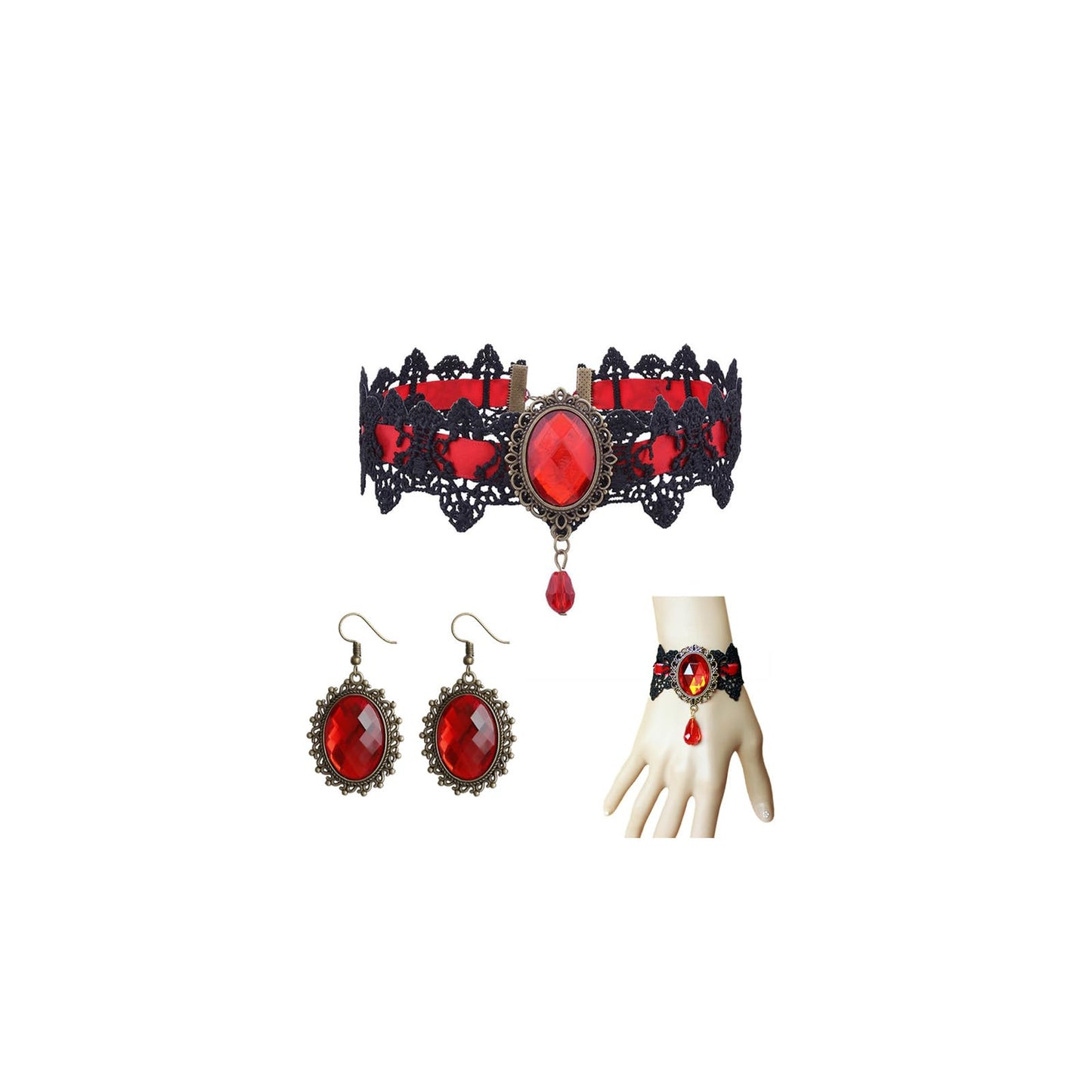Dcfywl731 Halloween Choker Necklace Bracelet Earrings Set Gothic Black Halloween Costume Accessories Jewelry for Women