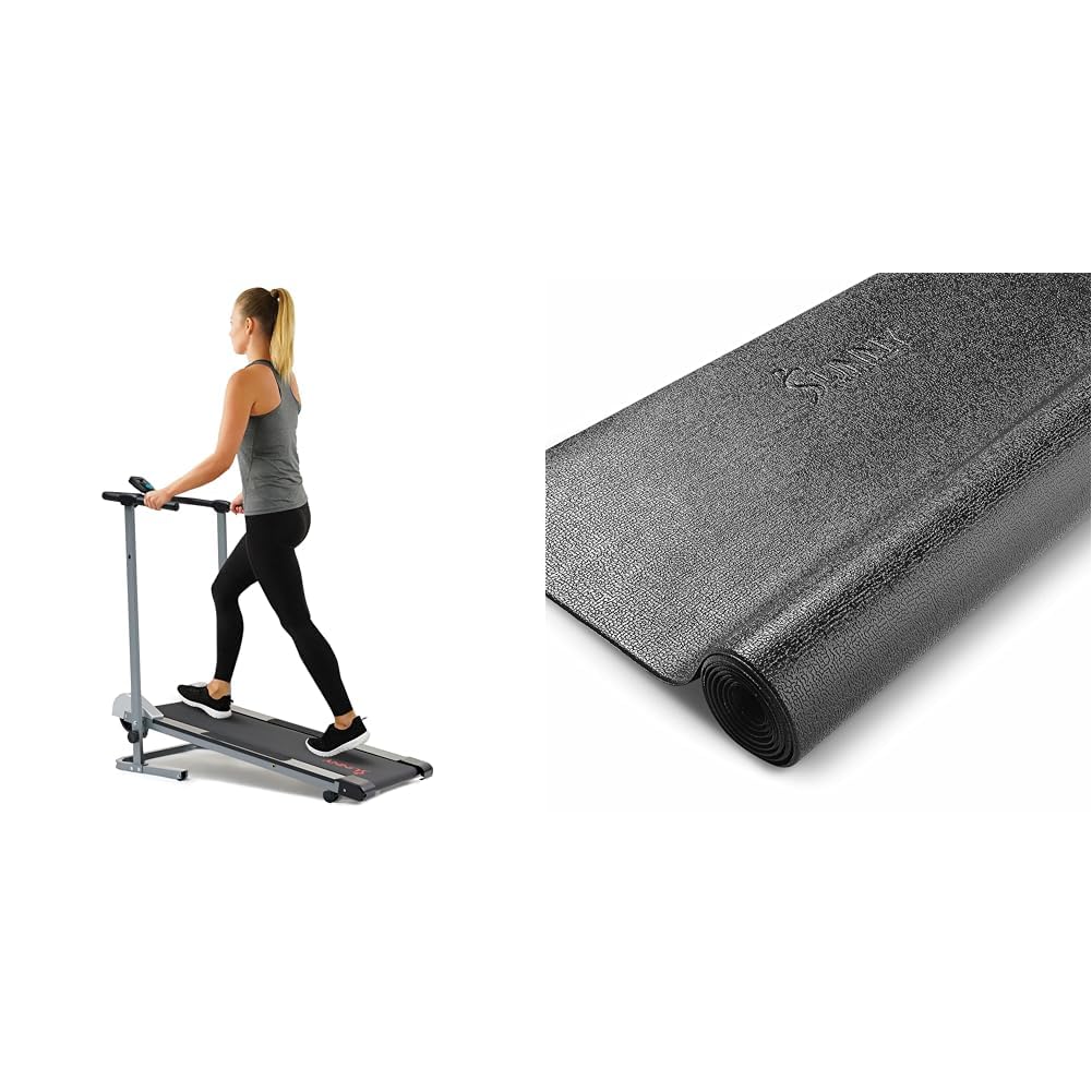 Sunny Health & Fitness Foldable Manual Walking Treadmill, Gray SF-T1407M + Home Gym Foam Floor Protector Mat