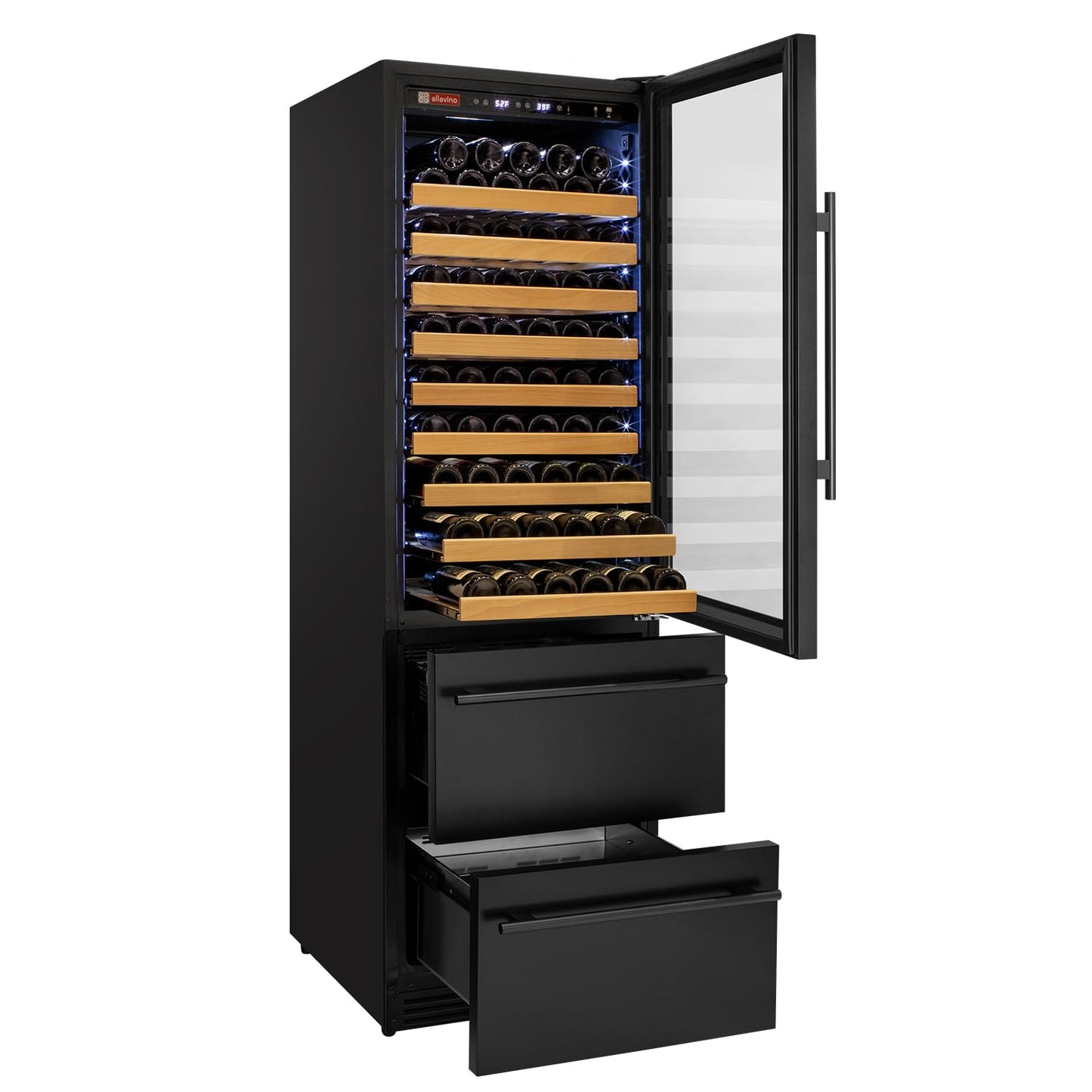 Allavino 76.5" Tall Black Wine Refrigerator with Two Refrigerated Drawers YHWR7724D-B