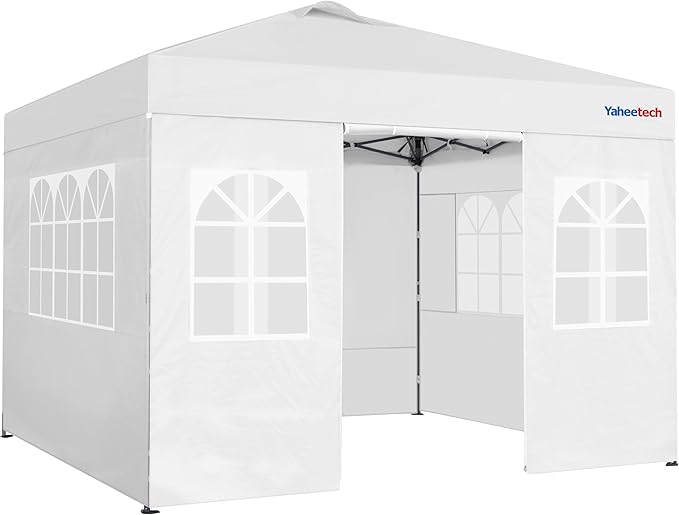 Yaheetech 10x10 FT Pop Up Canopy Tent with 4 Side Walls & One-Push Setup & Roller Bag, Outdoor Heavy-Duty Instant Event Te...