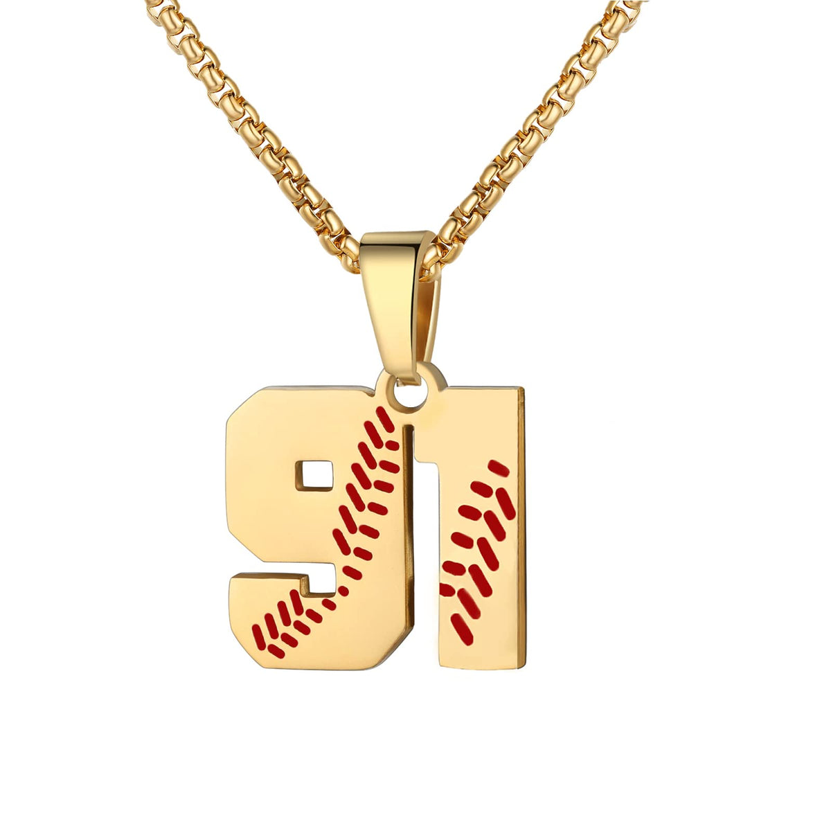 AIAINAGI Men's Baseball Number Necklace - 00-99 Stainless Steel, Gold Plated Chain Baseball Charm Pendant