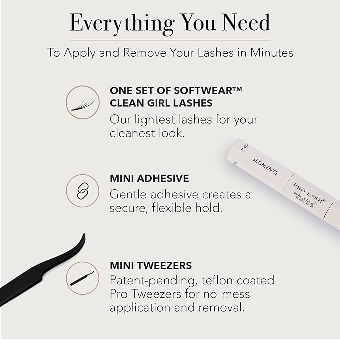Pro Lash SoftWear Clean Girl Mini Lash Clusters Kit - Natural-Looking, Lightweight Lashes - 7-Day Cluster Eyelash Extensions - False Eyelashes Plus Adhesive and Tweezers - Doll Eye No. 38