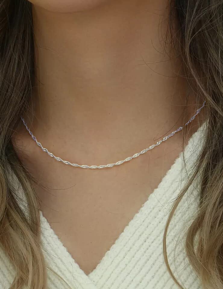 Waitsoul 925 Sterling Silver Singapore Chain Lobster Clasp 2.5mm Necklace for Women Silver Chain 16 Inches Gifts for Her