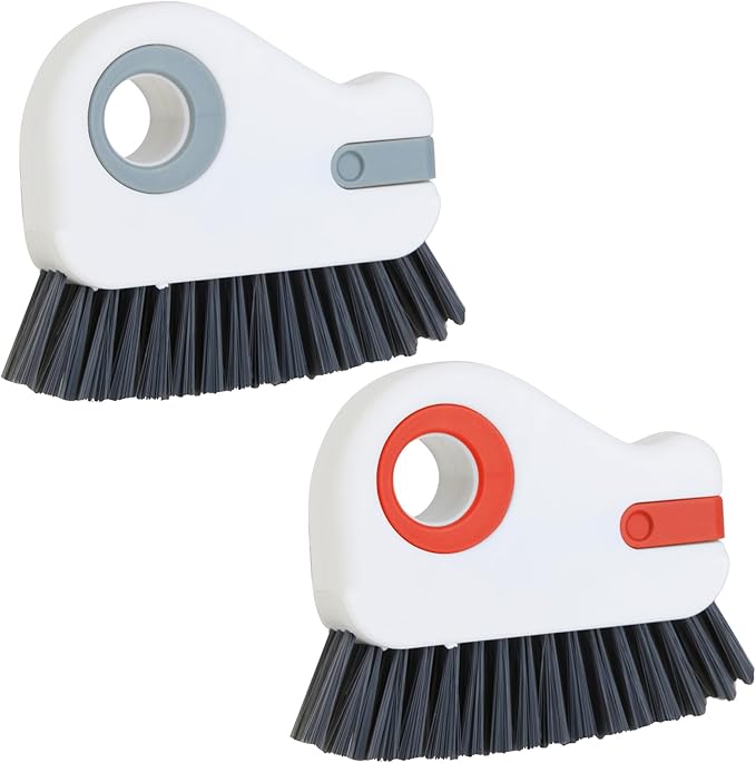 2 PCS 2 in 1 Groove Cleaning Brush (with Hidden Scraper or Mini Dustpan), Multifunction Window Track Cleaner - for Glass Door Tracks, Window Sills, Sliding Doors, Shower Door Tracks (Orange + Grey)