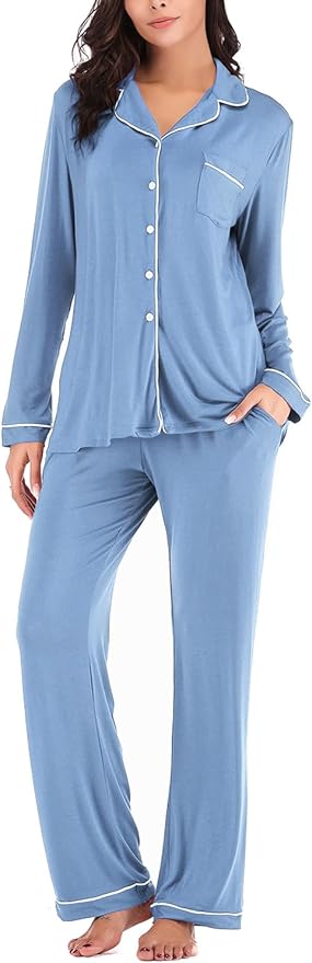 Aamikast Women's Pajama Sets Long Sleeve Button Down Sleepwear Nightwear Soft Pjs Lounge Sets
