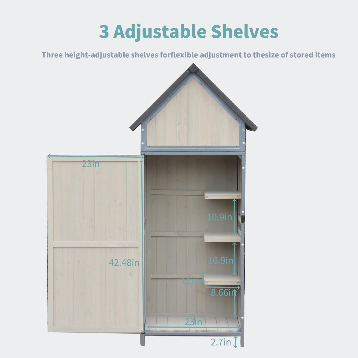 68" Tall Wooden Cabinet, Outdoor Storage Shed with Floor, Adjustable Shelves & Lockable Door, Waterproof Garden Shed, Metal Frame Tool Cabinet for Backyard, Patio & Garden Tool Organization
