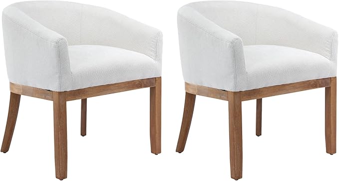 Shenyon Mid Century Modern Dining Chairs Set of 2, Upholstered Linen Fabric Dining Room Chairs with Arms and Solid Wood Legs, Comfy Barrel Accent Chairs for Dining Room, Living Room, or Cafe,Beige