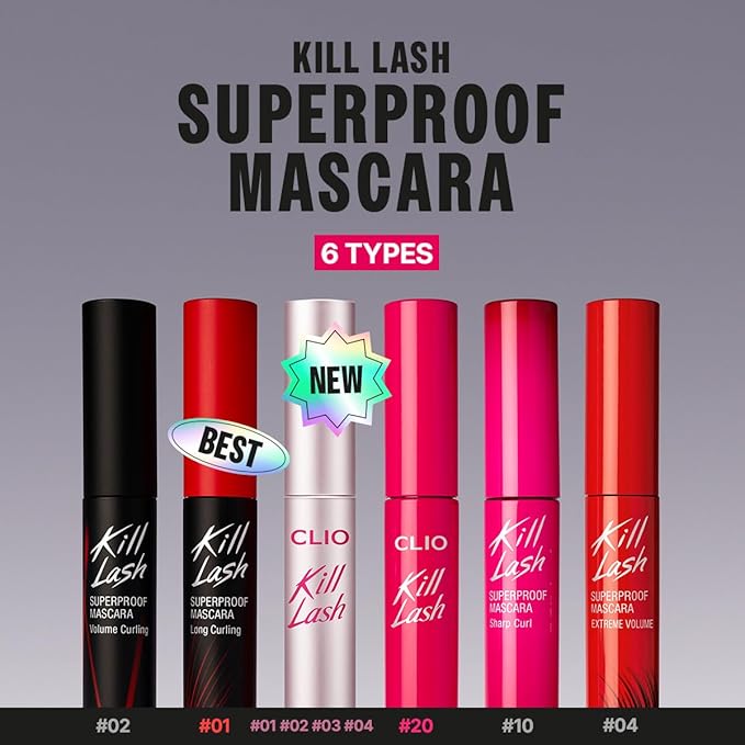 CLIO Kill Lash Superproof Mascara Fine, Waterproof Fixing Mascara, Natural Defining Look, Long-Lasting & Lengthening, Clump & Smudge-Free, for Sensitive Eyes, Korean Makeup Beauty (01 Vanilla Black)
