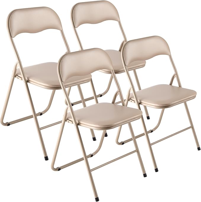 VEVOR 4 Pack Folding Chairs, Foldable Leather Chairs with Heavy Duty Metal Frame & Padded Cushion, Portable Folding Card T...