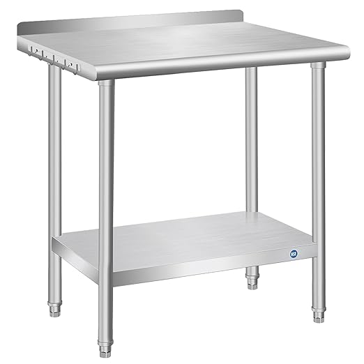PIUMACU Stainless Steel Table 24 x 30 Inch, Stainless Table for Food Prep, Commercial NSF Metal Table for Restaurant Kitchen Hotel Garage (+ Backsplash)