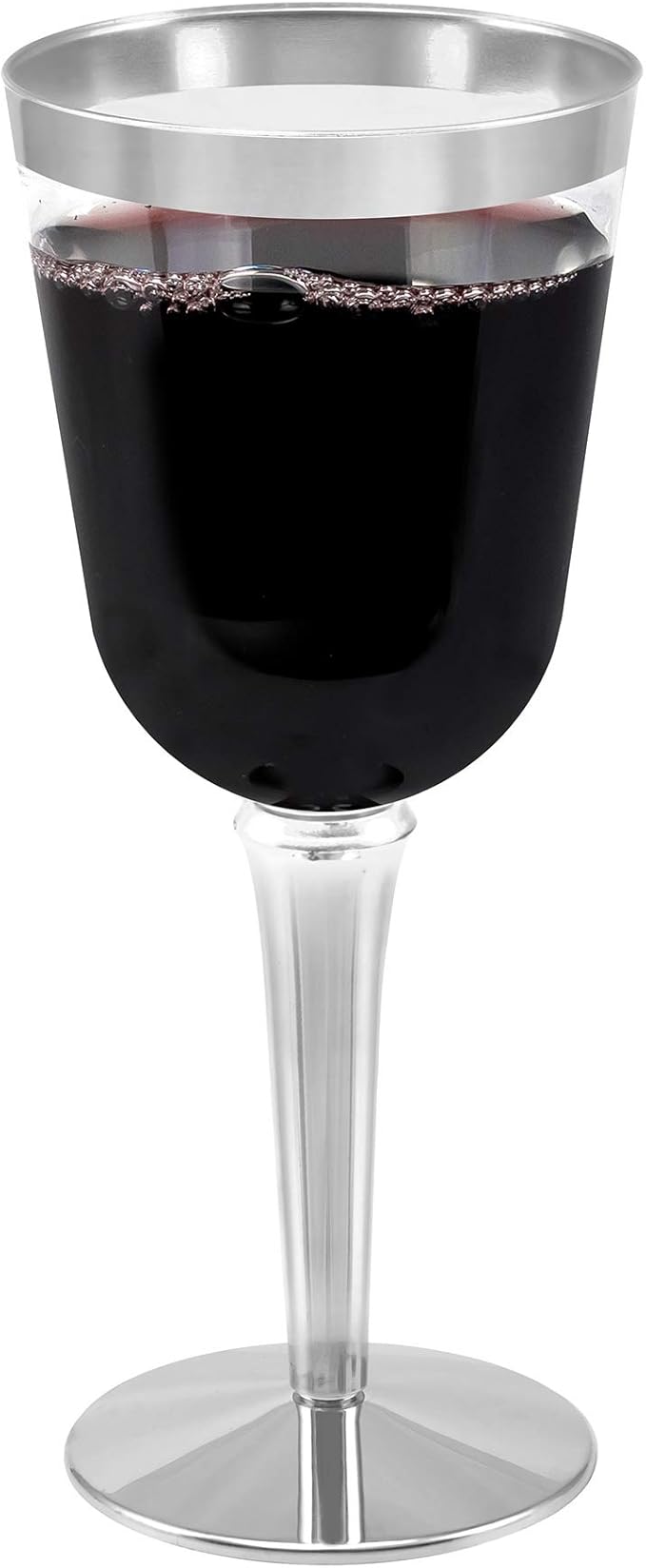BloominGoods 50 Silver Rimmed Disposable Plastic Wine Glasses | Large 10 oz. Premium Clear Hard Plastic Fancy Wine Cups fo...