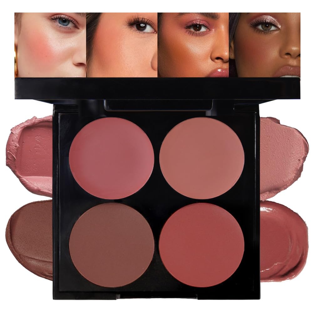 HHLTOH Matte Blush Cream Quads Makeup Palette, Blushes for Older Women Lip and Cheek Dual Blush Palette, Natural Lasting Pinkish