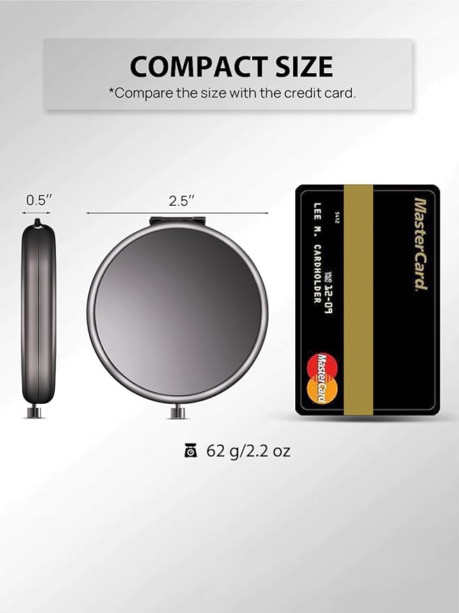 Compact Mirror Bulk, Pack of 12 Double-Sided 1X/2X Magnifying Metal Makeup Mirrors(Round, Onyx Black)