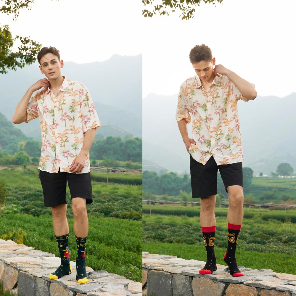 BONANGEL Mens Dress Socks Fun Funny Colorful Crazy Crew Dress Socks For Men 9-12