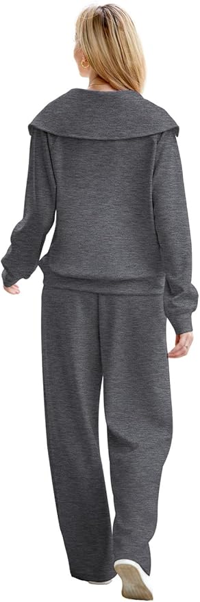 XIEERDUO Lounge Sets For Women 2025 Half Zip Sweatshirt And Wide Leg Sweatpant 2 Piece Outfits Sweatsuit Tracksuit