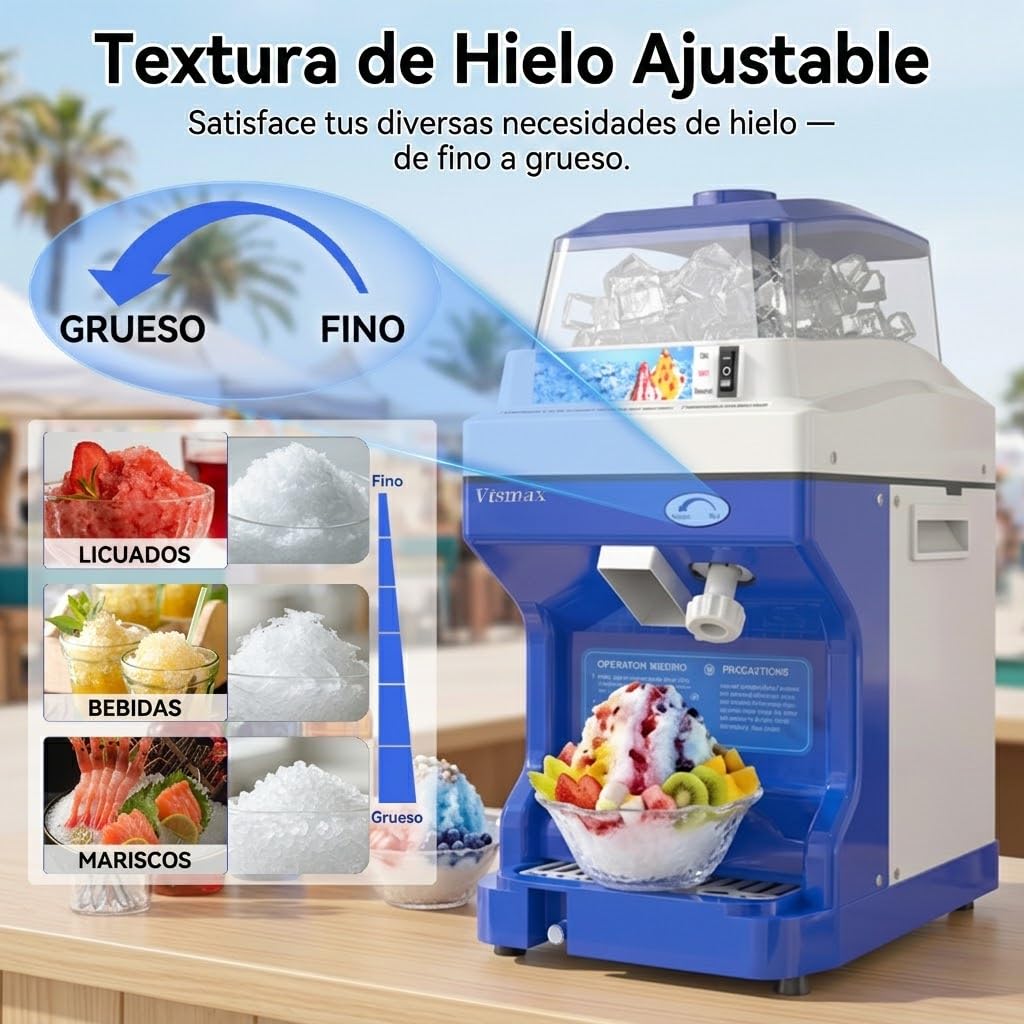 Vtsmax Electric Ice Shaver Machine, 300W Shaved Ice Machine, Thickness Adjustable Snow Cone Maker Machine 661LBs/hr Ice Crusher for Bar Parties Events Snack, Home and Commerical Use Blue(5.8Qt)