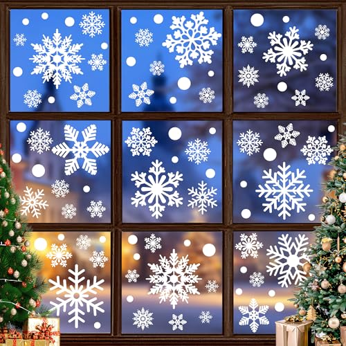116PCS Christmas Decorations, 9 Sheets Christmas Window Clings, Snowflake Window Clings Decals, Double Sided Xmas Snowflak...