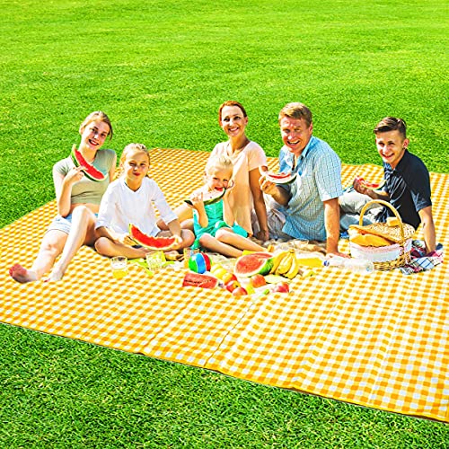 ZHUYNXIR Extra Large Picnic, Waterproof Blanket, Gingham Picnic Mat for Beach, Camping Grass Picnic Blankets. (Yellow 58x5...