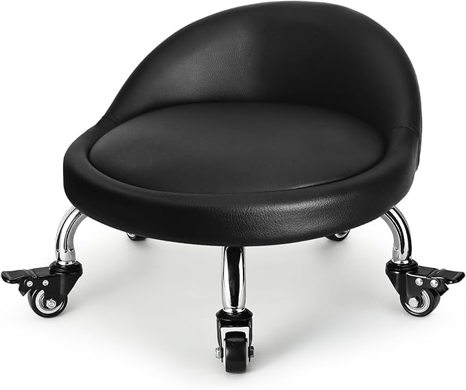 FLOLXNB Low Height Rolling Stool,Low Stool Chair with Back,Low Roller Seat Stool Chair,Rolling Stool for Home Office Garage Shop,M