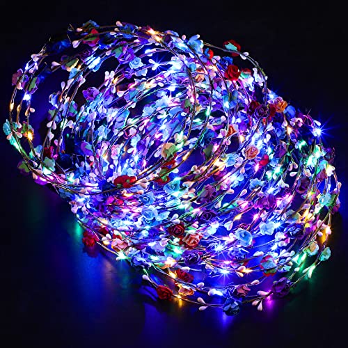 Janinka 30 Pcs LED Flower Crown Headbands Light up Headband Flower Wreath Floral Glowing Fairy Crown for Women Carnival Bi...
