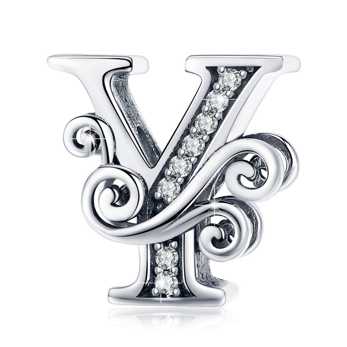BISAER 925 Sterling Silver Initial Letter Y Charms for Bracelets Alphabet Beads Charm Jewelry Gifts