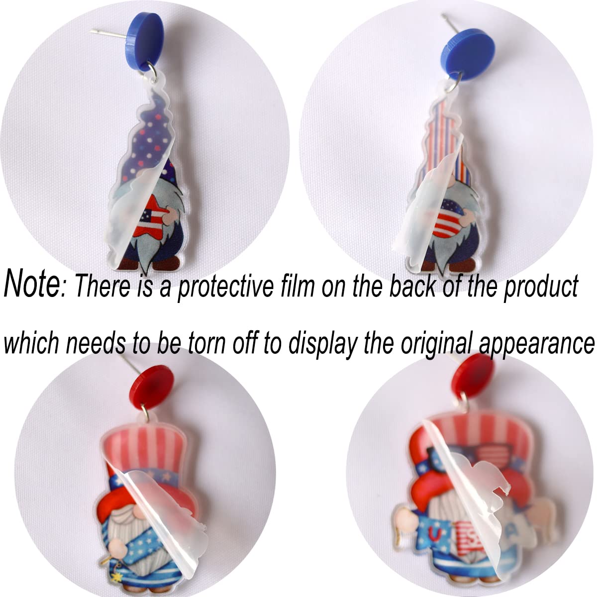 Cooluckday Women's Independence Day Earrings, American Flag Design, Zinc Metal, 4 Pairs, 90 Day Guarantee