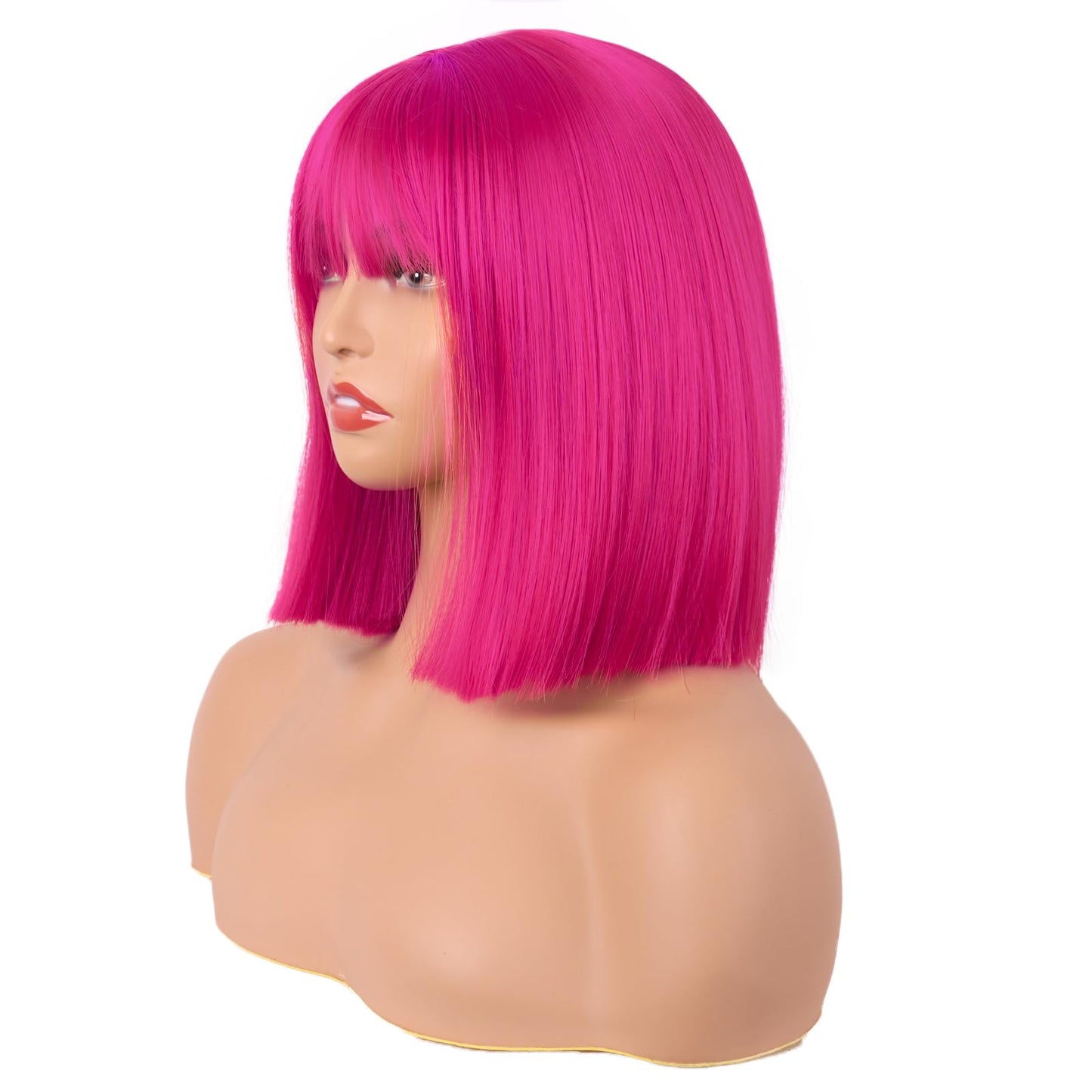 MapofBeauty 12 Inch/30 cm Straight Bob Flat Bangs Short Colorful Synthetic Hair Cosplay Party Wig (Hot Pink)