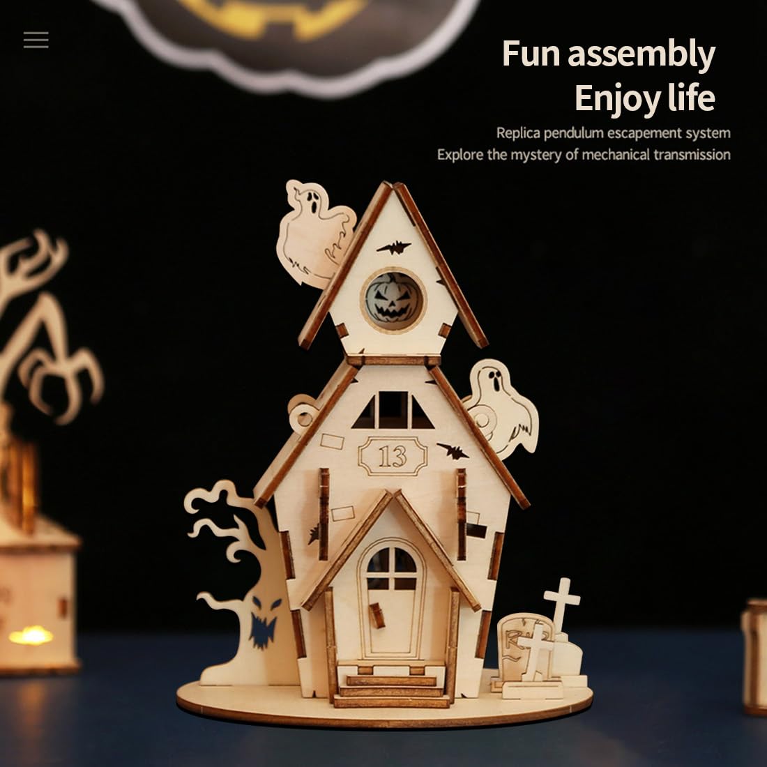 Aetheria 3D Wooden Halloween Haunted House Craft Kit, Wood House Puzzle, DIY Brain Teaser Puzzle for Adults to Build-Halloween Christmas Decor Model Kits - 35 Pieces