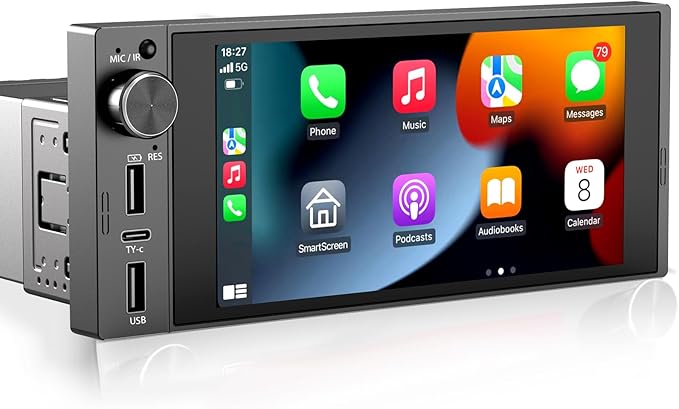 Single Din Touchscreen Radio Wireless Apple Car Play Wireless Android Auto, 6In Single Din Car Stereo with Mirror Link Blu...