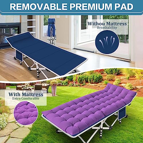 NESDCC Camping Cot with Comfortable Mattress Cots for Sleeping Bed Adults Premium Fabric Camping Bed Easy Setup Folding Co...