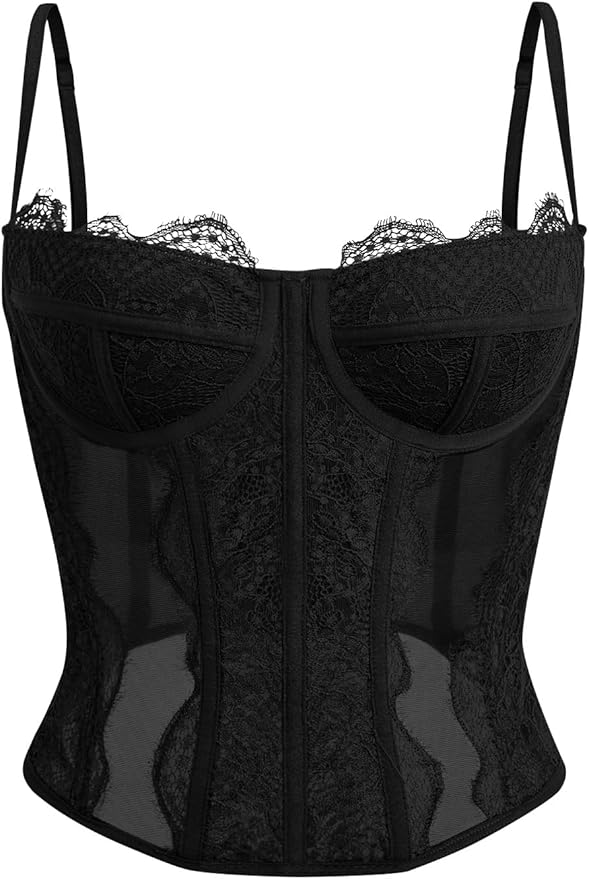 Dealmore Corset Tops For Women Going Out Lace Mesh Date Night Fall Fashion Outfits Clothes Crop Cute Party Strap Tank