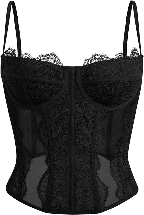 Dealmore Corset Tops For Women Going Out Lace Mesh Date Night Fall Fashion Outfits Clothes Crop Cute Party Strap Tank