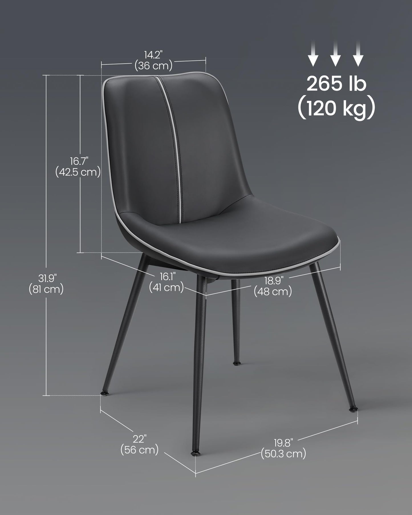 VASAGLE Leather Dining Chairs Set of 2, Comfortable Upholstered Seat Dining Room Chairs with Swivel Leveling Feet, Curved Backrest Kitchen Chair for Living, Restaurant, Easy Assemble, Ink Black