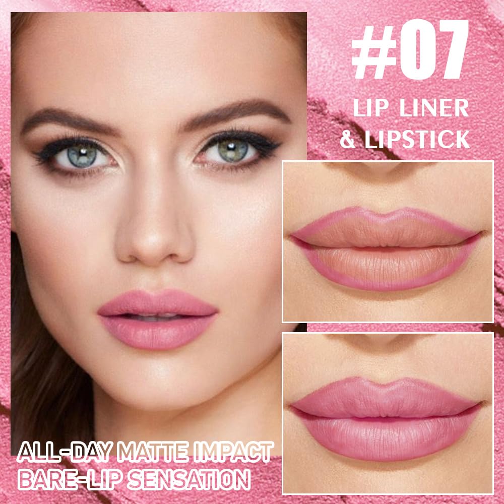 2-in-1 Light Purple Matte Lip Liner & Lipstick Combo Set,Lips Kit with Lip Liner Lip Stains Long Lasting Waterproof Smudge Proof
