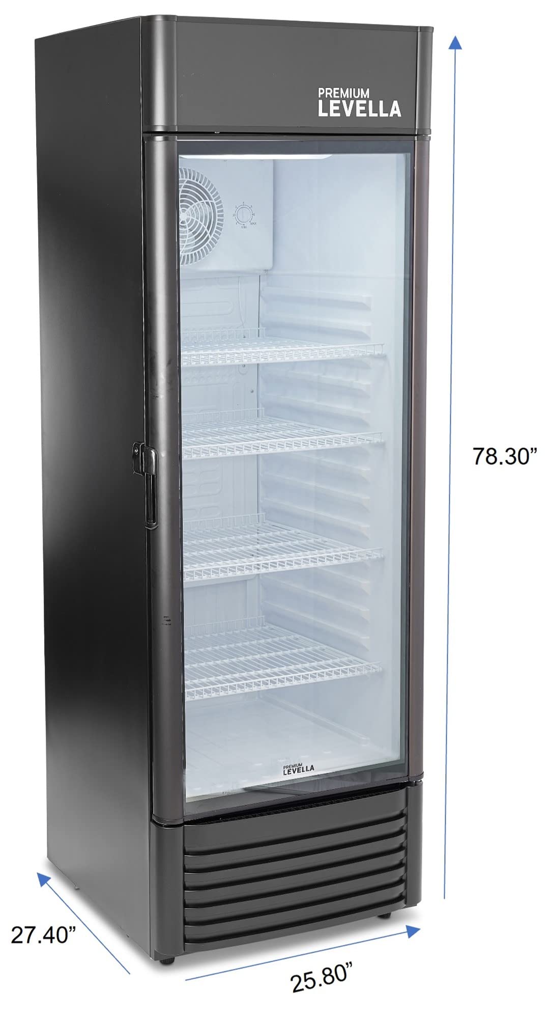 PremiumLevella PRF1557DX Glass Door Display Refrigerator 15.5 cu ft Commercial Beverage Cooler Merchandiser With Customizable Lightbox - Black